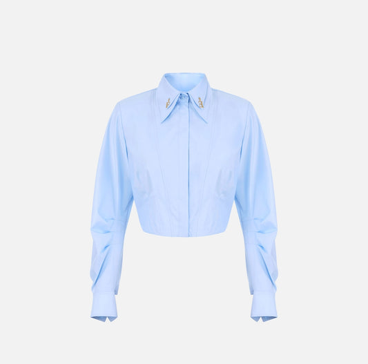 Cotton poplin shirt with logo detailing