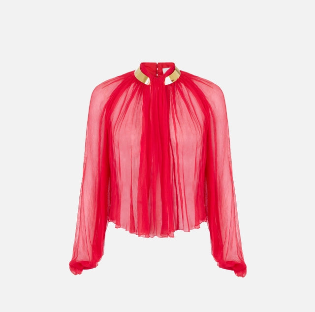 Blusa de crespón con cuello joya
