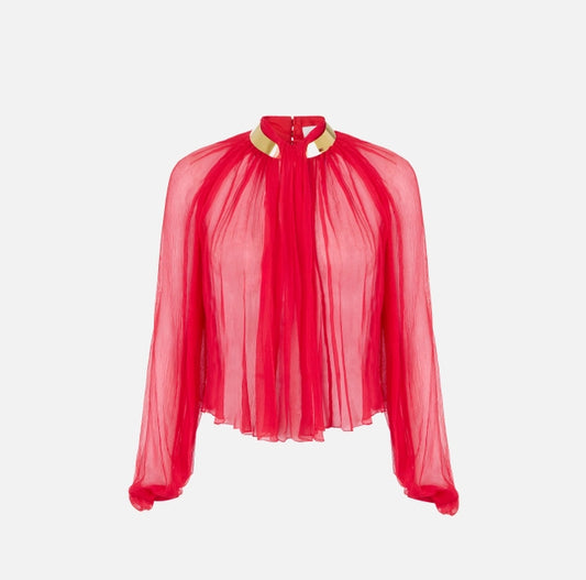 Blusa de crespón con cuello joya