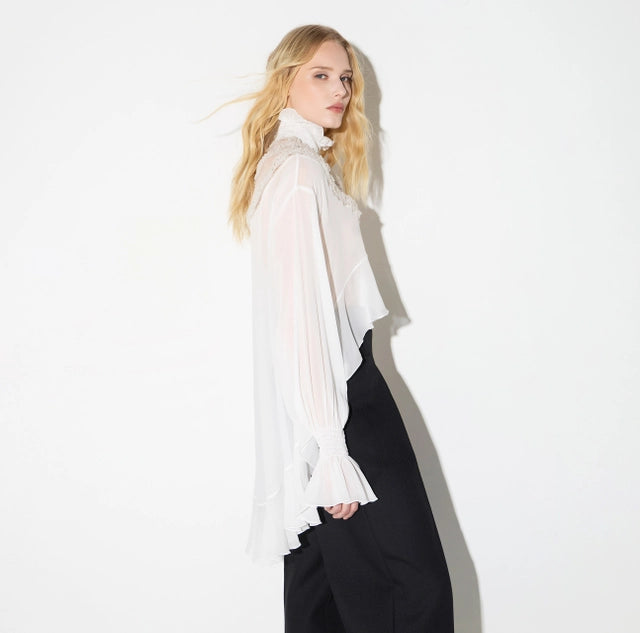 Blusa de georgette de viscosa con frunces