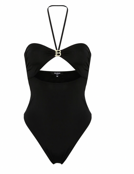 Bañador Negro con Abertura Balmain