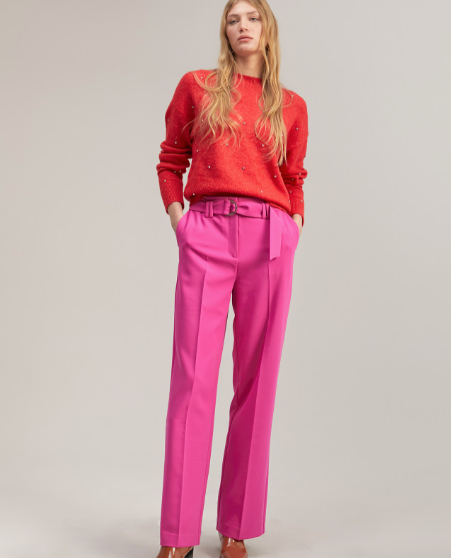 Pantalón wideleg con cinturón fucsia Maite