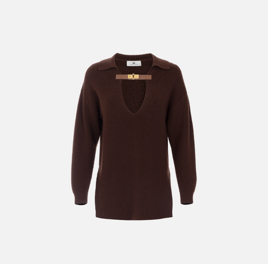 Jersey coffee de mezcla de lana con correa joya