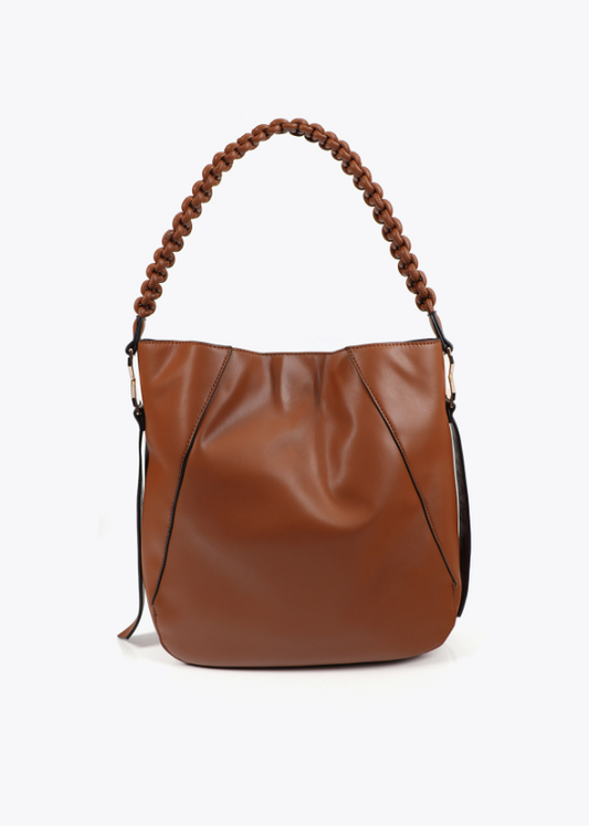 Shopper asa trenzada efecto piel marrón
