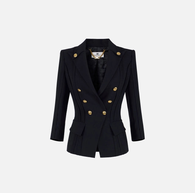 Chaqueta de doble crepé elástico con motivos sin rematar