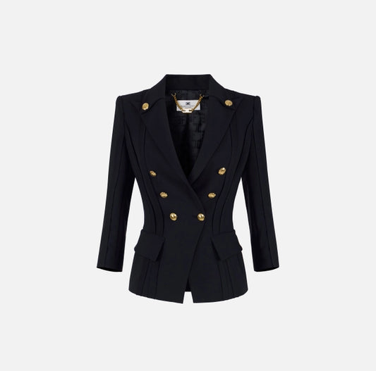 Chaqueta de doble crepé elástico con motivos sin rematar