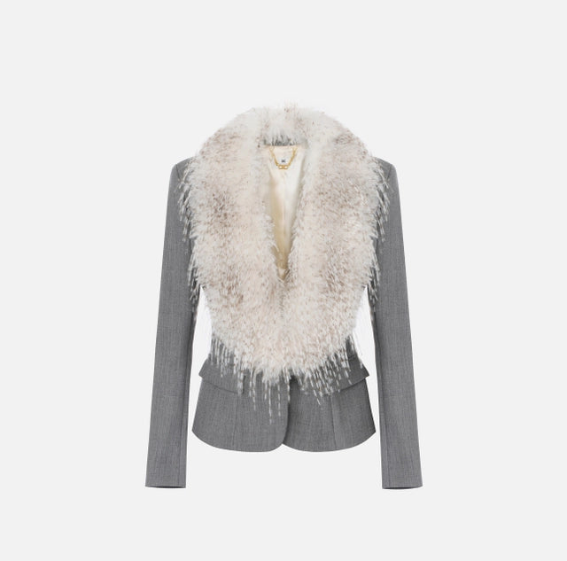 Chaqueta de lana con cuello efecto pelo