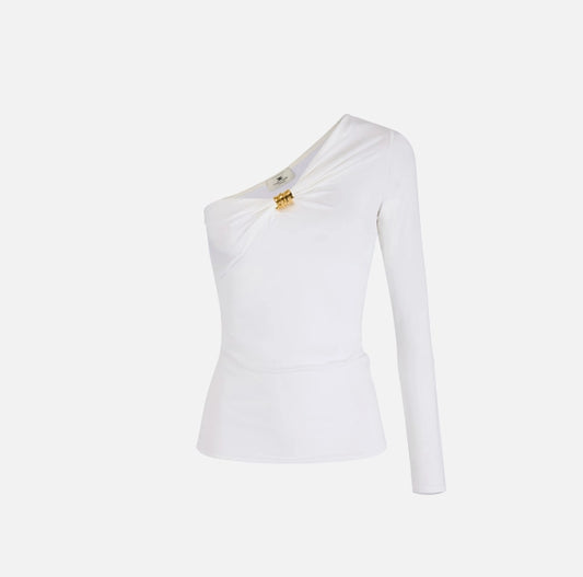 Top asimétrico de crêpe ligero blanco