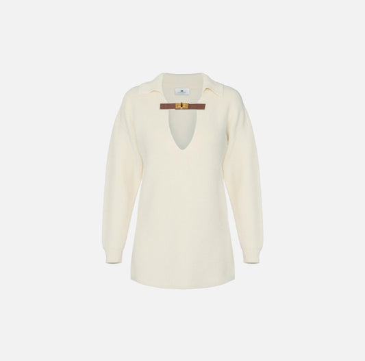 Jersey de mezcla de lana con correa joya