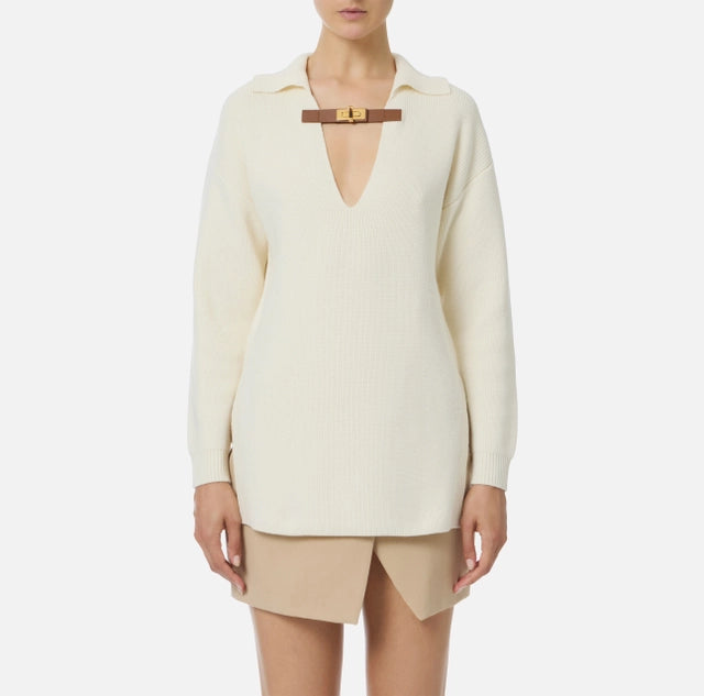 Jersey de mezcla de lana con correa joya