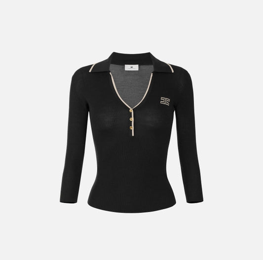 Rib knit polo shirt