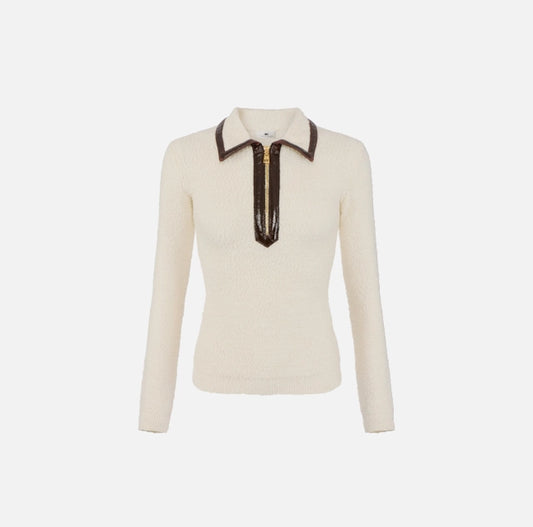 Polo de punto bouclé con detalles de vinilo