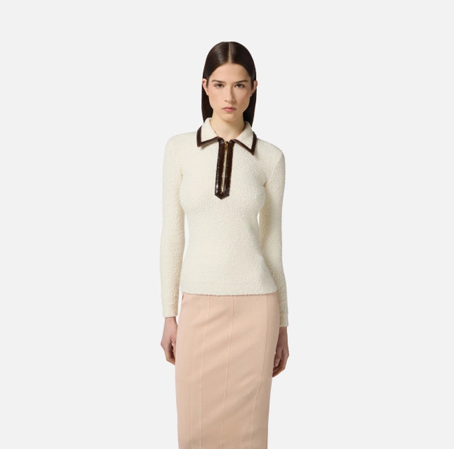 Polo de punto bouclé con detalles de vinilo