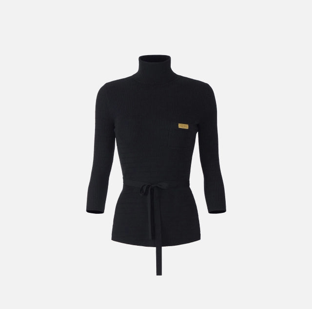 Jersey de cuello alto de punto con microtrenzas