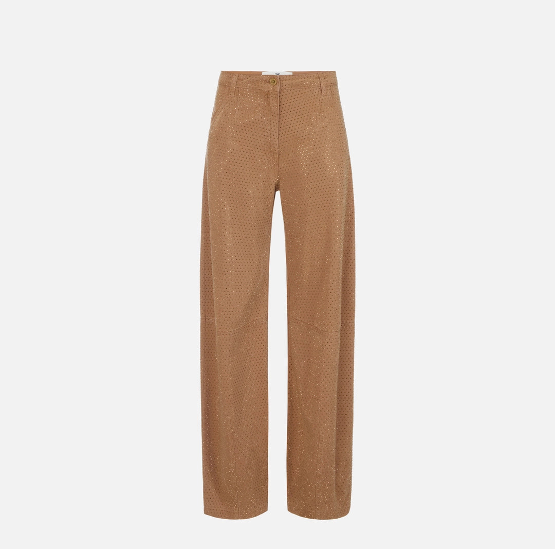 Pantalón denim de línea globo con estrás