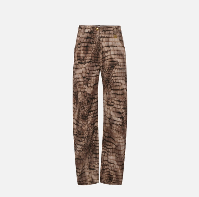 Pantalón denim de drill con estampado de cocodrilo