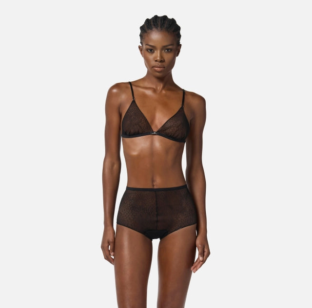 Sujetador y culotte de tul jacquard con motivo snake