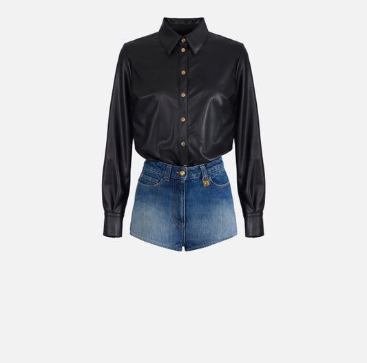 Mono de tela efecto napa y denim