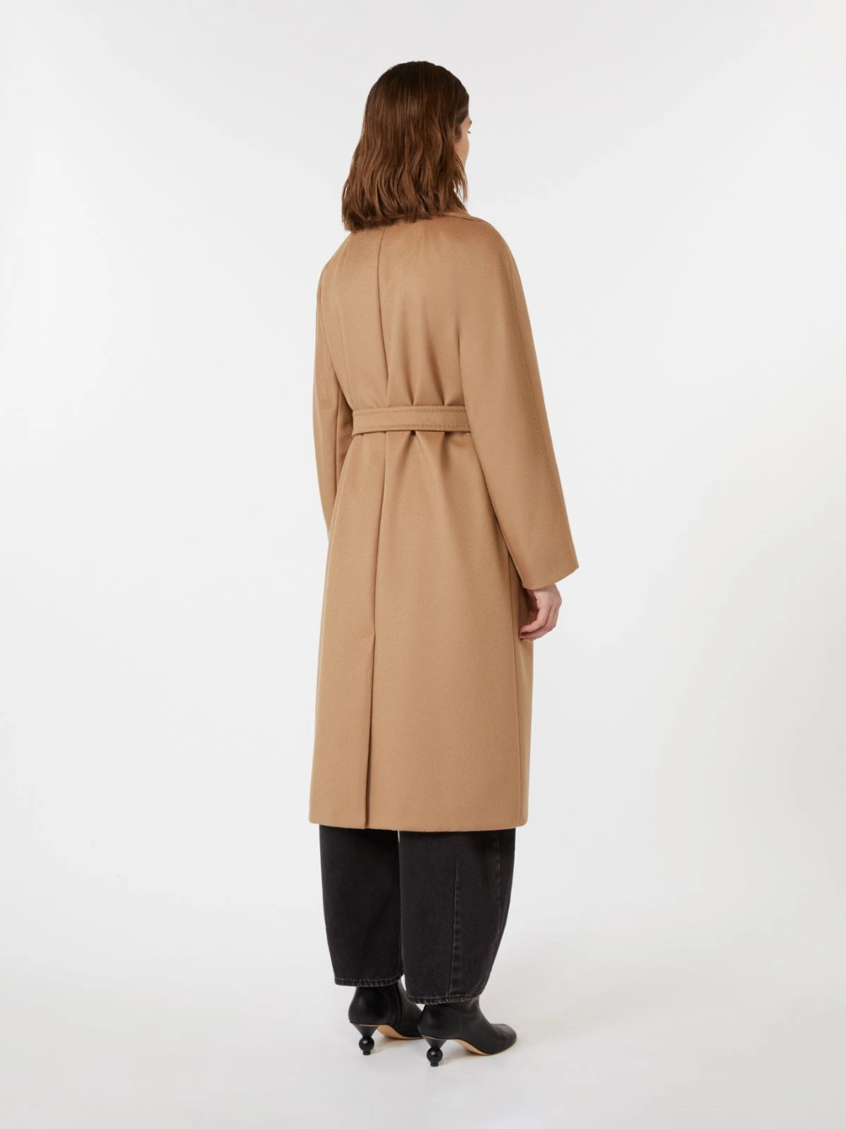 Abrigo midi de lana cruzado - CAMEL
