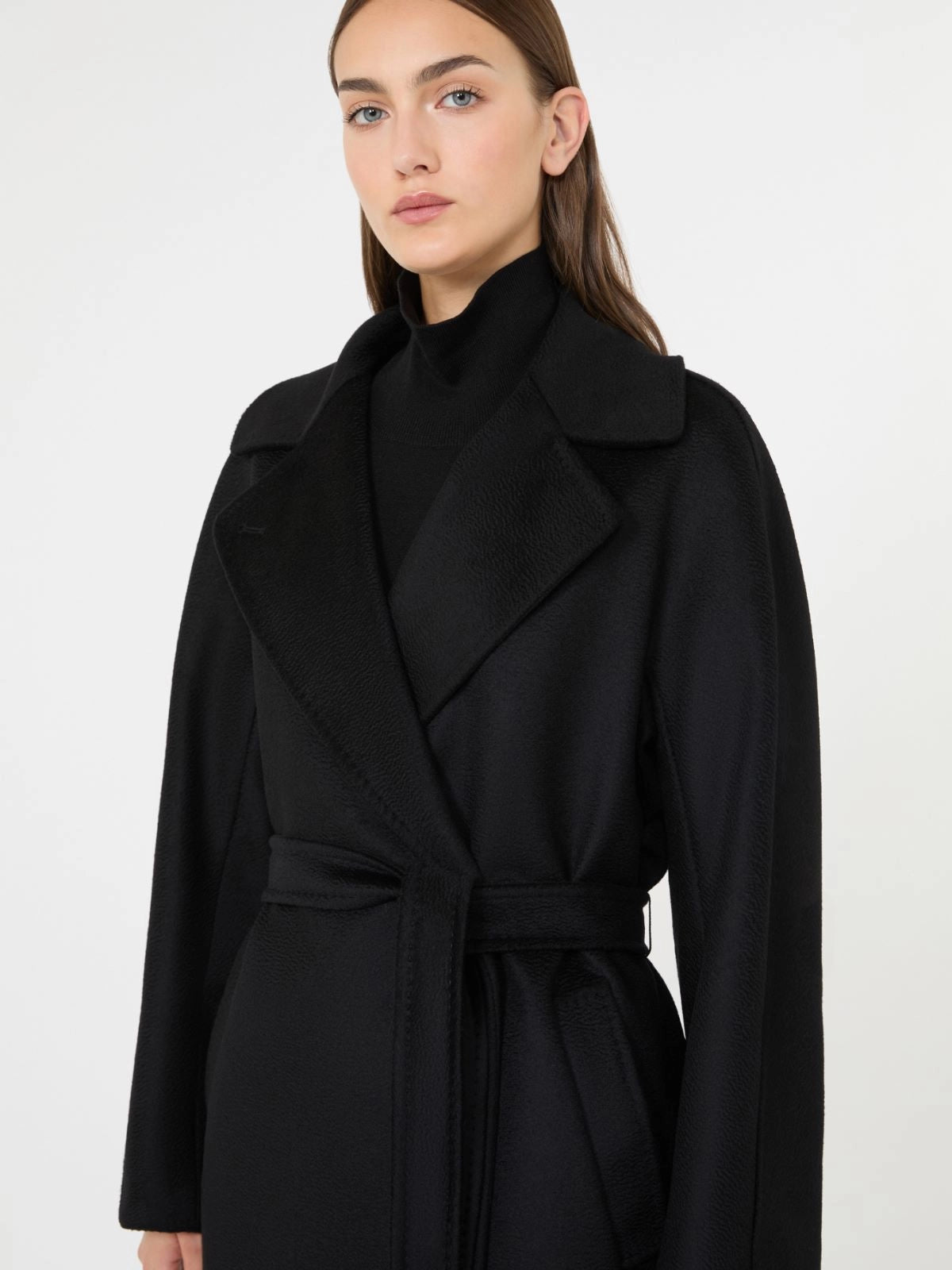 Abrigo cruzado de lana - NEGRO