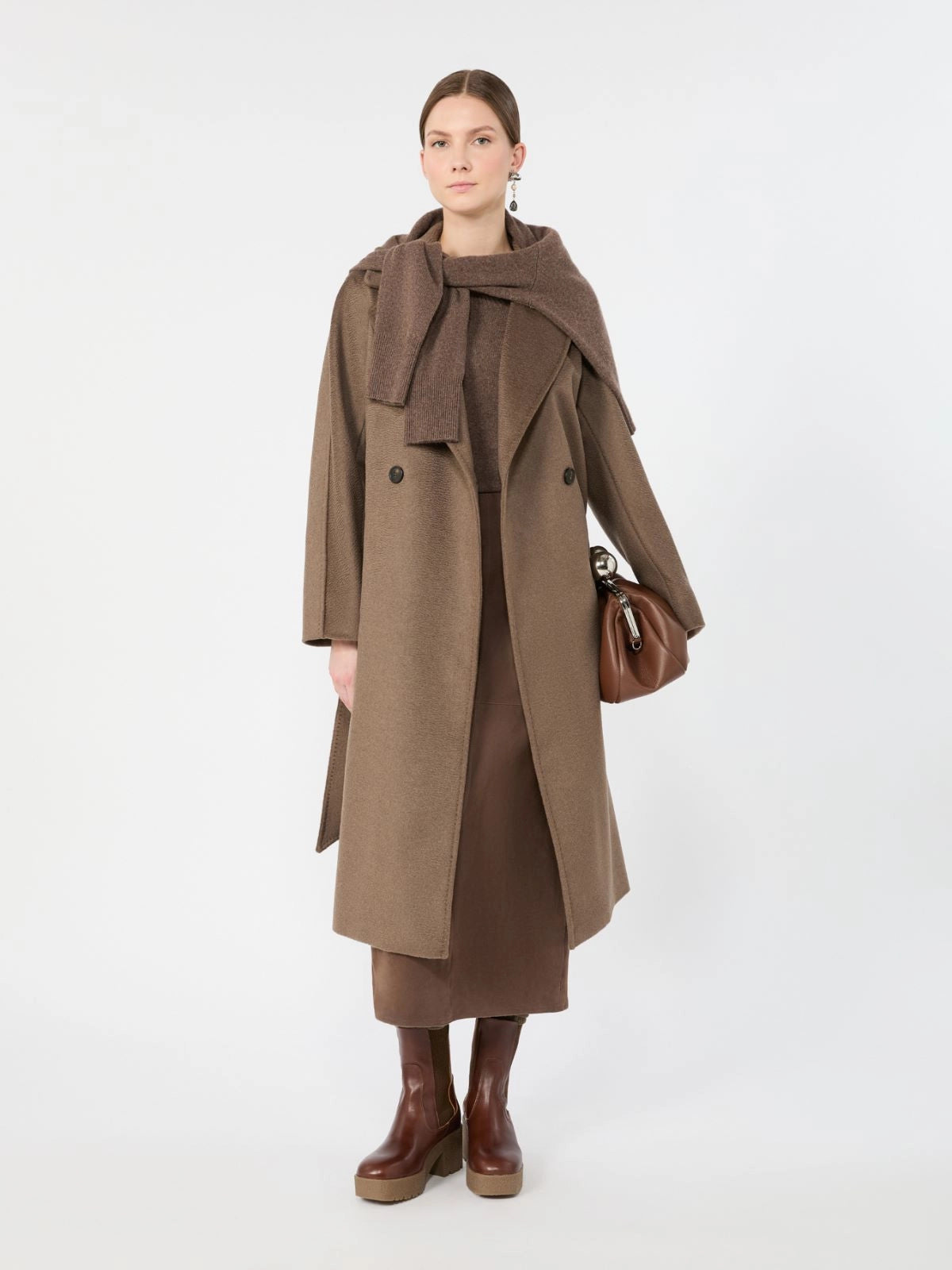 Abrigo cruzado de lana - MARRON GLACE'