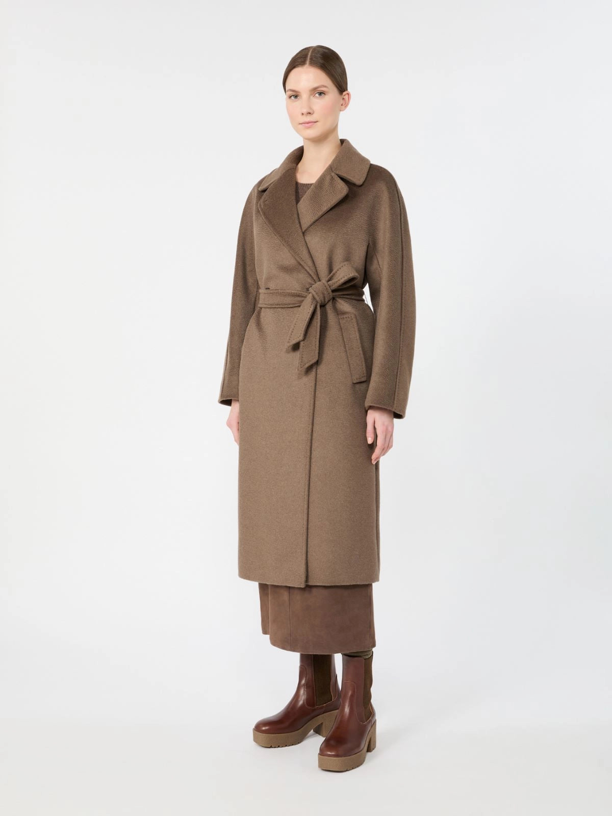 Abrigo cruzado de lana - MARRON GLACE'
