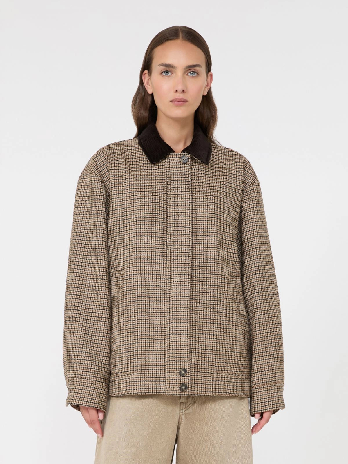 Bomber de lana con estampado pata de gallo