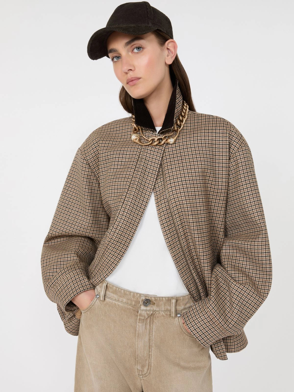 Bomber de lana con estampado pata de gallo