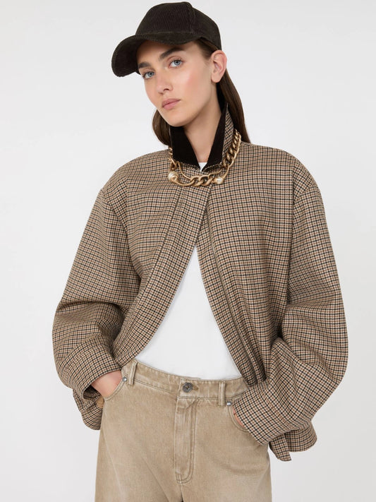 Bomber de lana con estampado pata de gallo