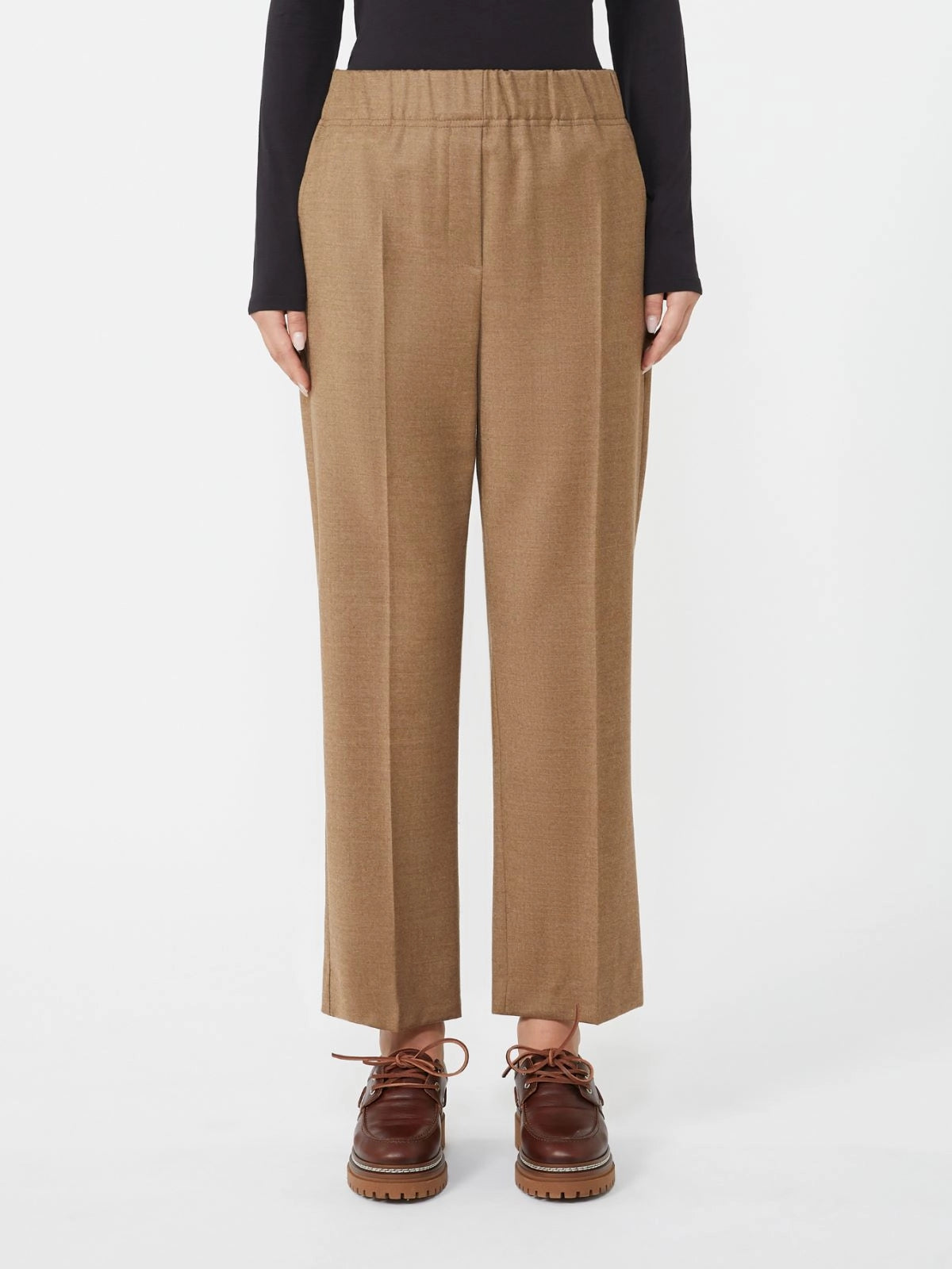 -Pantalón de franela de lana - MARRÓN AVELLANA