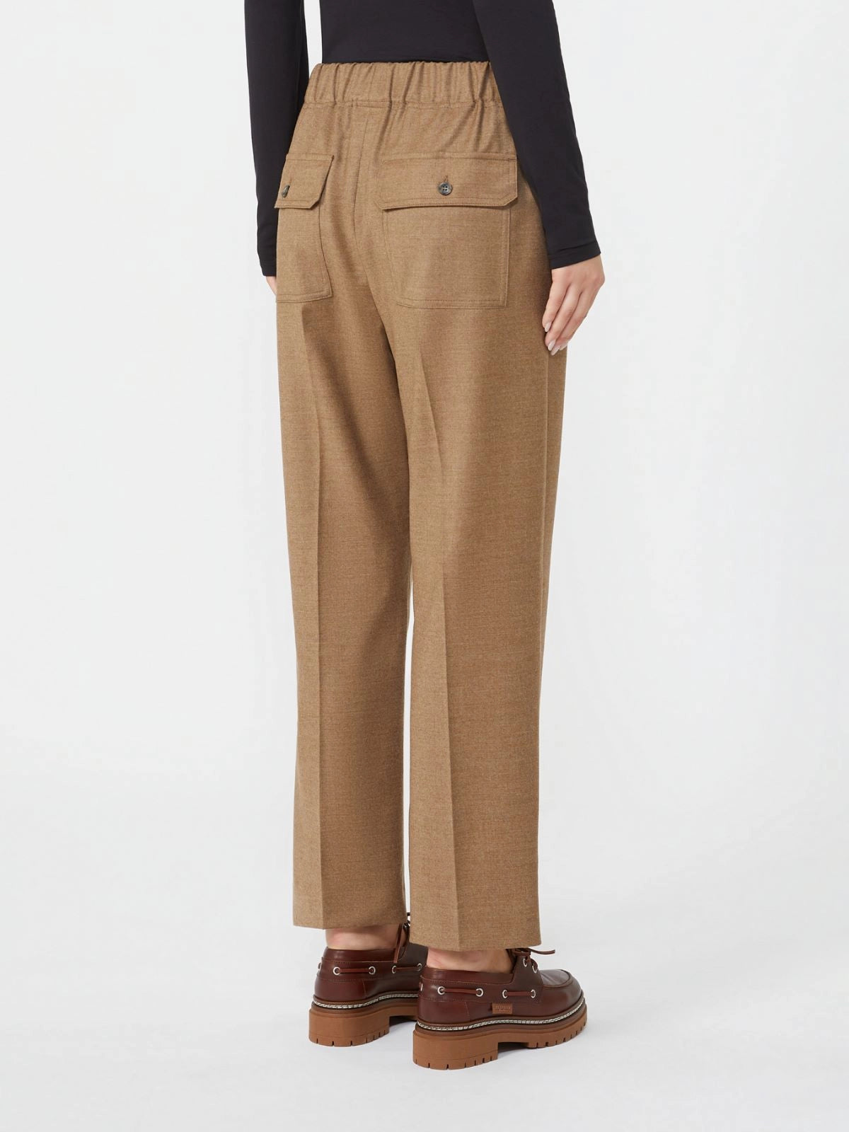 -Pantalón de franela de lana - MARRÓN AVELLANA