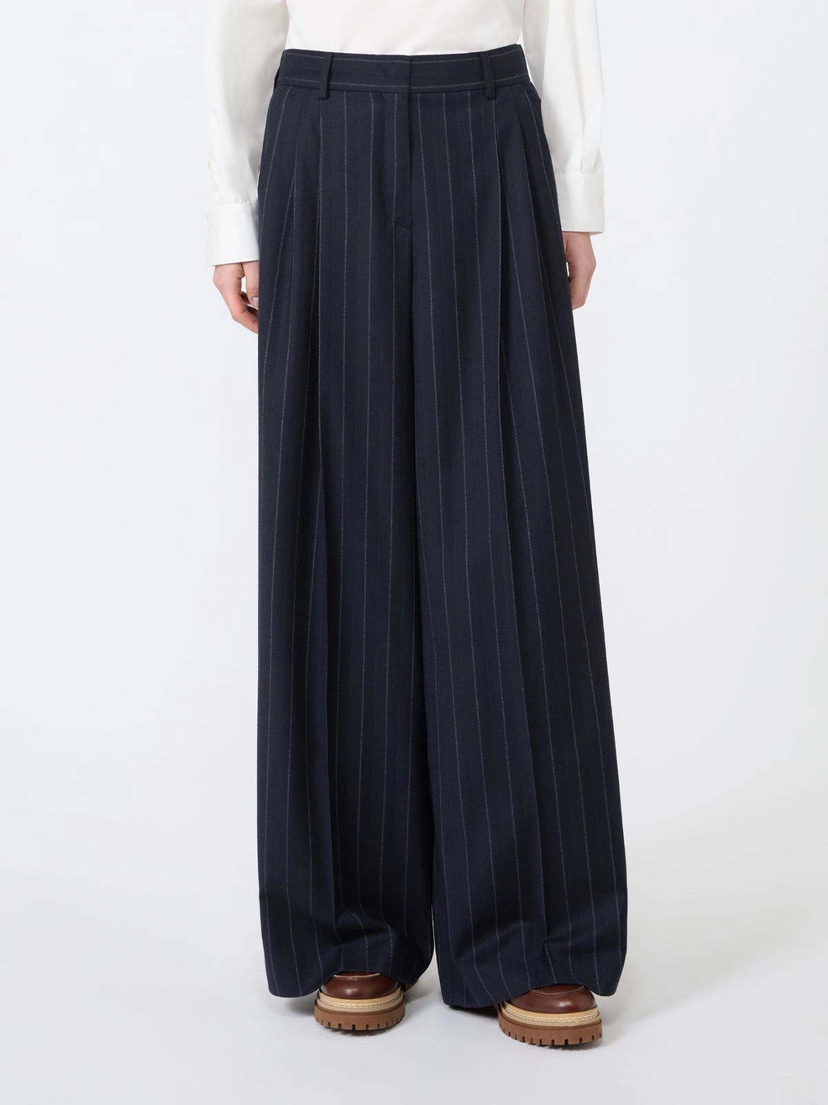Pantalones de franela de lana a rayas finas - AZUL MARINO