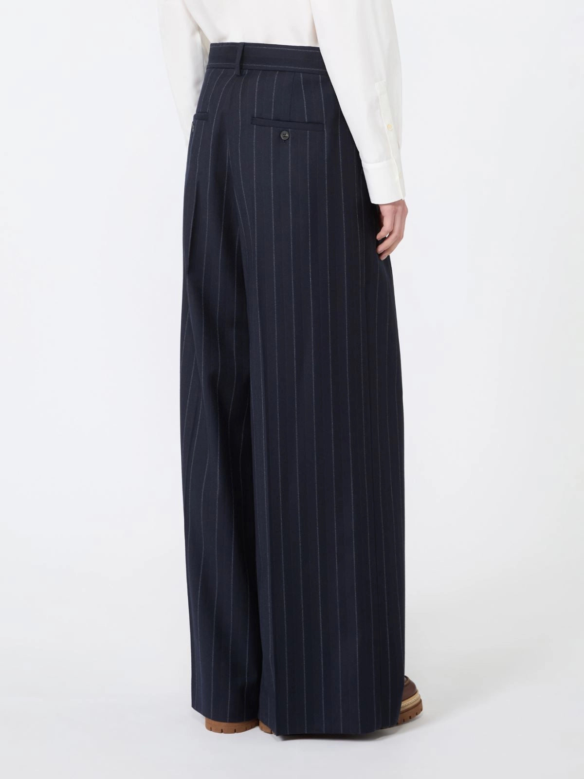 Pantalones de franela de lana a rayas finas - AZUL MARINO