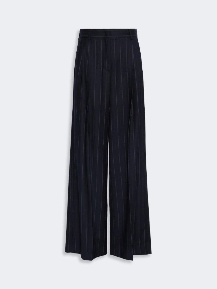 Pantalones de franela de lana a rayas finas - AZUL MARINO