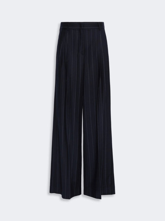 Pantalones de franela de lana a rayas finas - AZUL MARINO