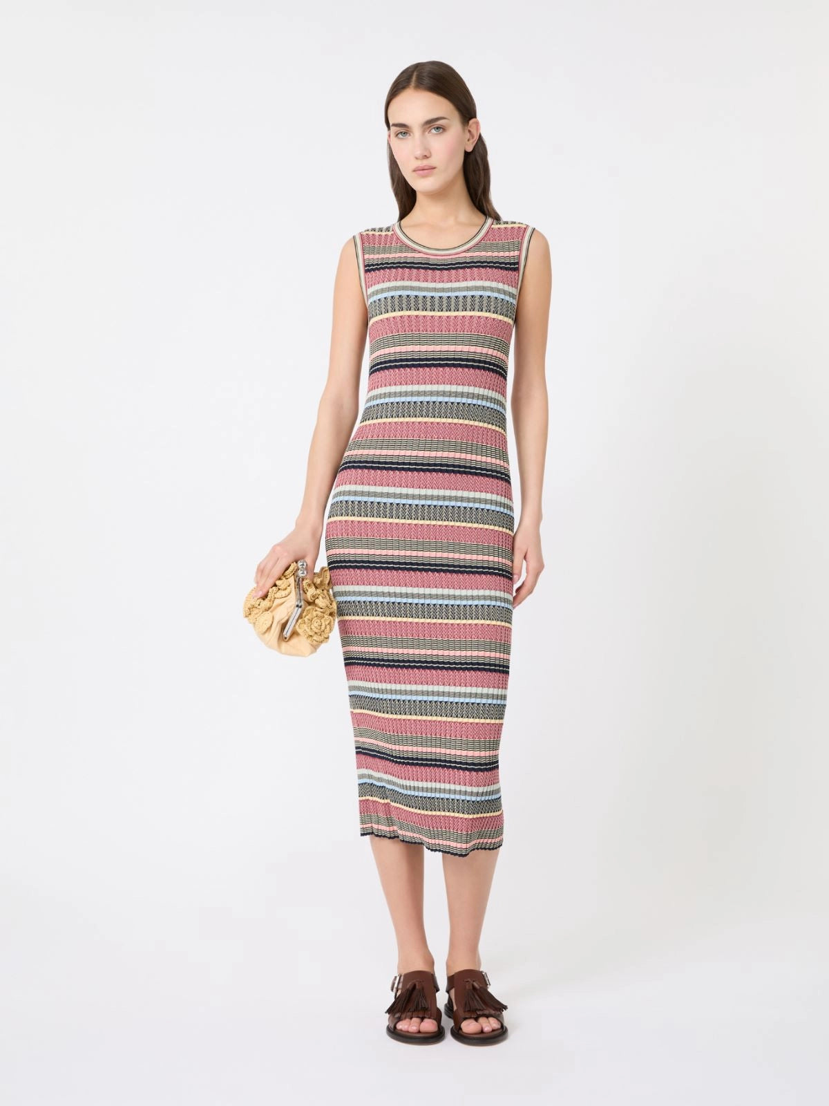 Vestido midi de hilo de viscosa - MULTICOLOR