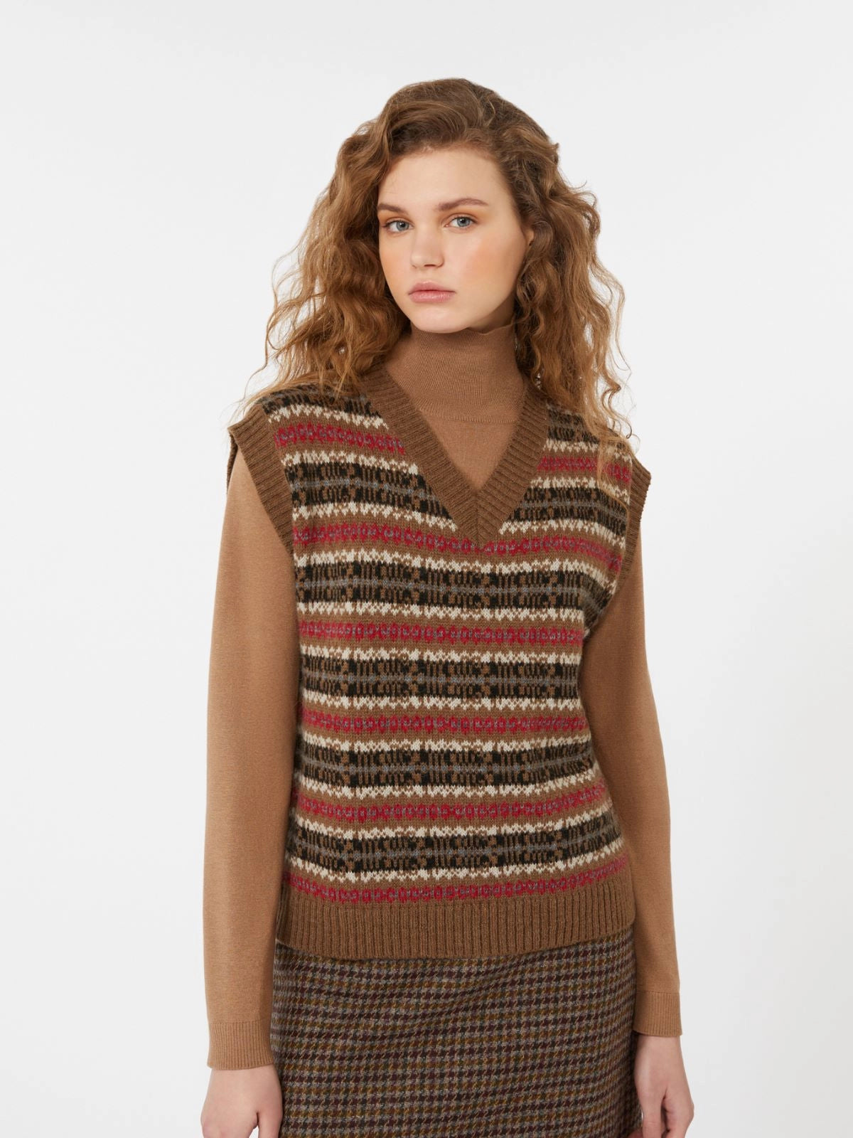 Chaleco jacquard de lana y alpaca - CAMEL