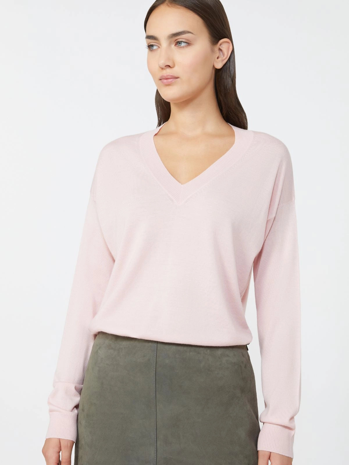 Jersey de cuello pico de lana y cachemira - ROSA