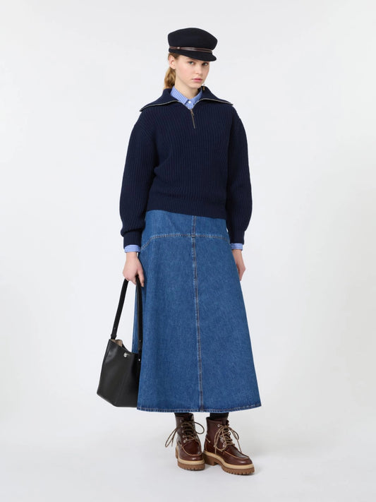Jersey de lana con cuello alto y cremallera - AZUL MARINO