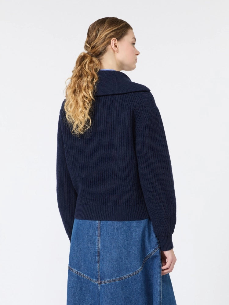 Jersey de lana con cuello alto y cremallera - AZUL MARINO