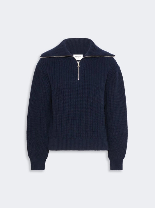 Jersey de lana con cuello alto y cremallera - AZUL MARINO