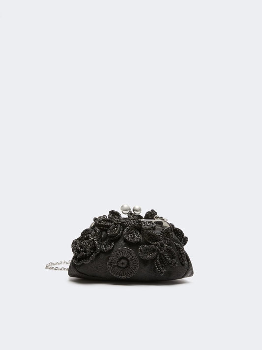 Bolso Pasticcino pequeño efecto rafia con flores negro