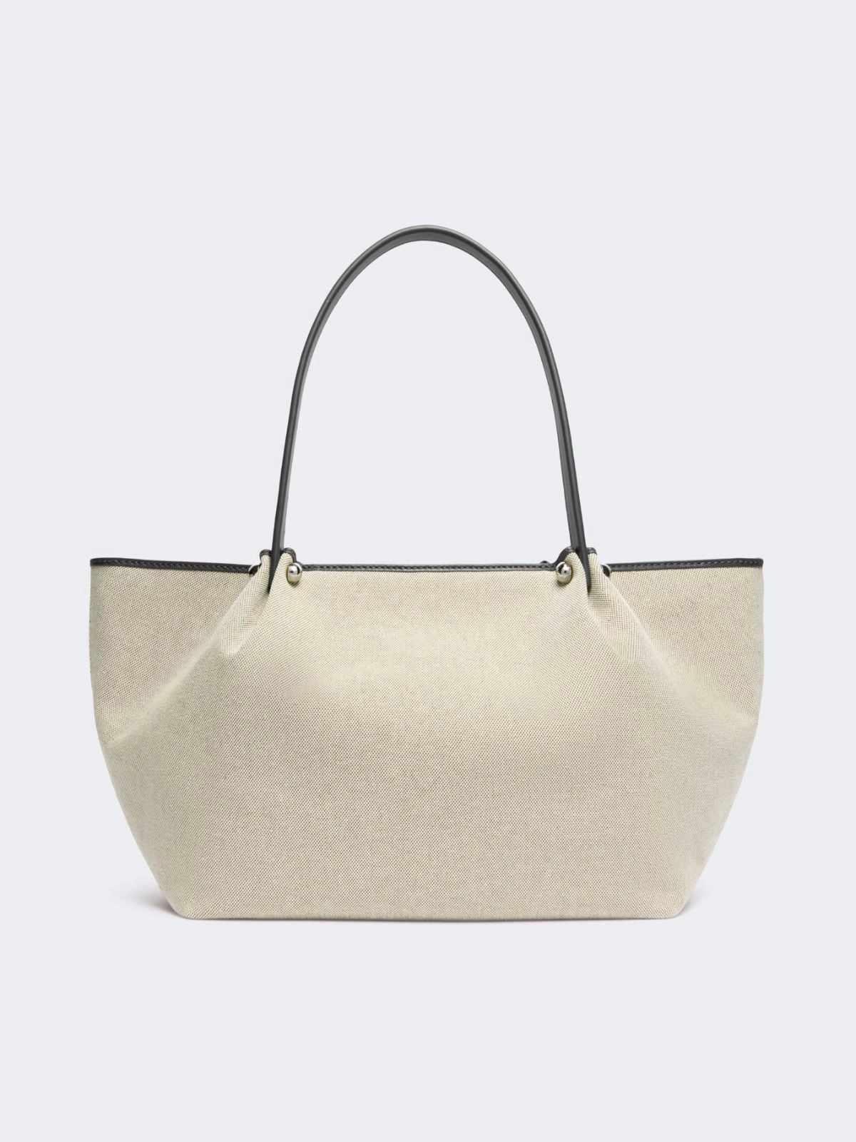 Bolso shopper de tela de tejido liso y cuero - NEGRA