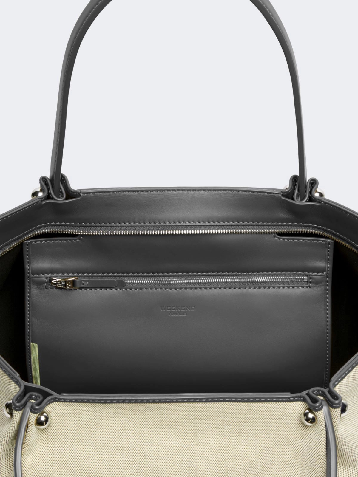 Bolso shopper de tela de tejido liso y cuero - NEGRA