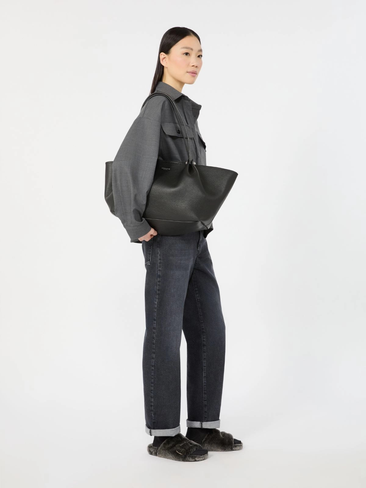 Bolso tote de piel texturizada - NEGRO