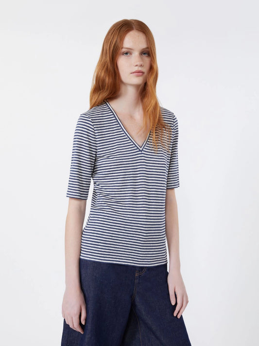 Camiseta de punto elástico de lino con cuello en V