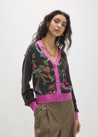 Cardigan Bimateria estampado