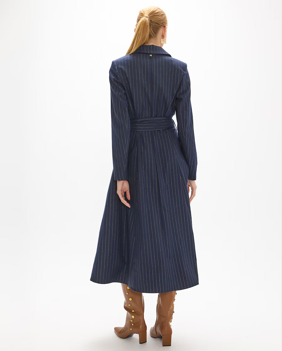 Vestido midi raya diplomática con cremallera y cinturón buckle dorado